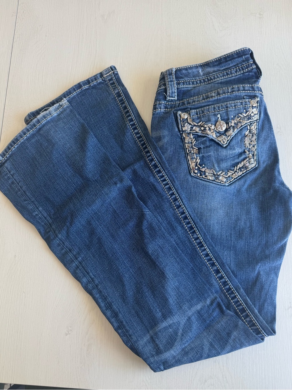 Miss Me Blue Embroidered Flare Jeans